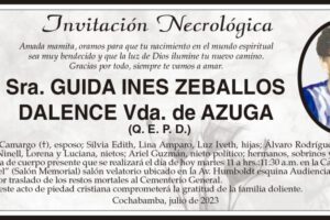 Invitación Necrológica para Guida Ines Zeballos Dalence