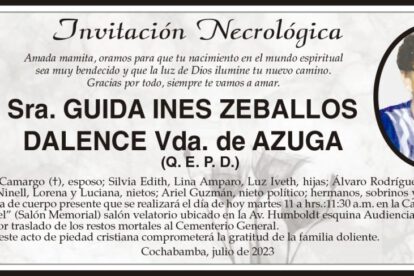 Invitación Necrológica para Guida Ines Zeballos Dalence