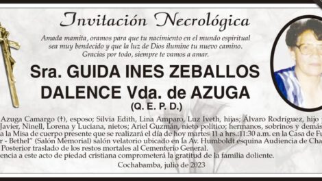 Invitación Necrológica para Guida Ines Zeballos Dalence