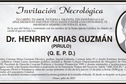 Invitación Necrológica: Dr. Henrry Arias Guzmán
