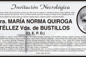 Necrológica María Norma Quiroga Téllez Vda. de Bustillos