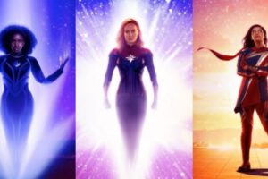 Brie Larson, Iman Vellani y Teyonah Parris en The Marvels