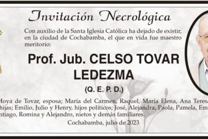 Invitación Necrológica: Prof. Jub. Celso Tovar Ledezma