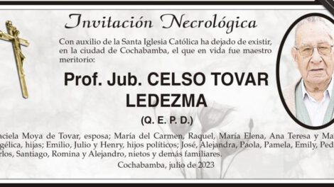 Invitación Necrológica: Prof. Jub. Celso Tovar Ledezma
