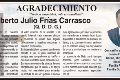 Agradecimiento a Roberto Julio Frías Carrasco