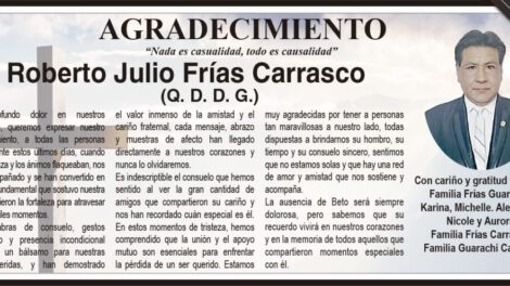 Agradecimiento a Roberto Julio Frías Carrasco