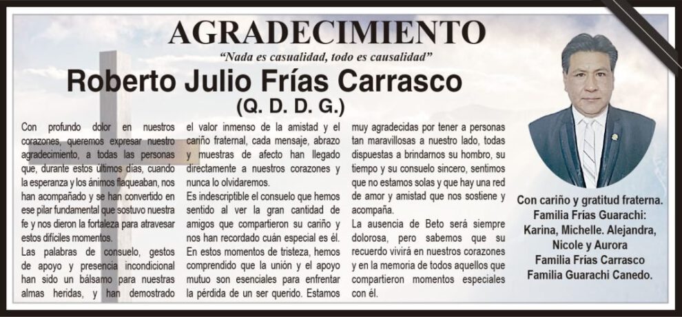 Agradecimiento a Roberto Julio Frías Carrasco