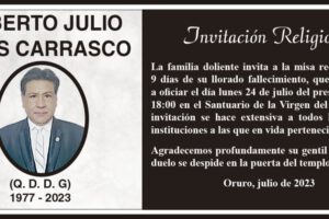 Invitación Religiosa para Roberto Julio Frías Carrasco