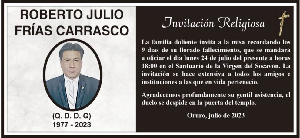 Invitación Religiosa para Roberto Julio Frías Carrasco