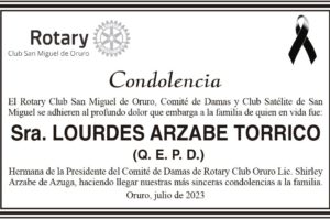 Condolencia por la Sra. Lourdes Arzabe Torrico