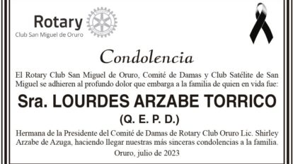 Condolencia por la Sra. Lourdes Arzabe Torrico
