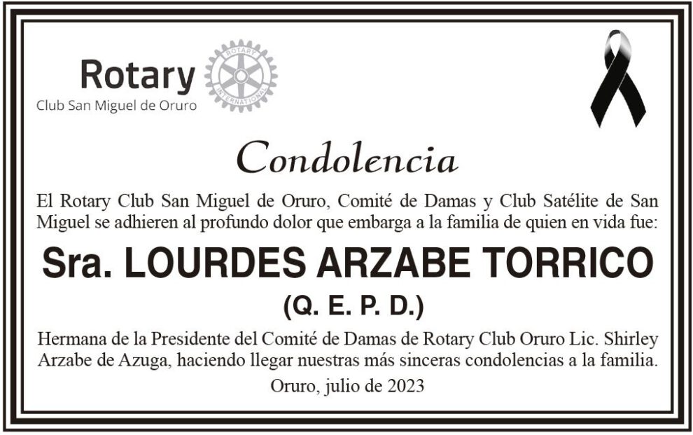 Condolencia por la Sra. Lourdes Arzabe Torrico