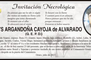 Invitación Necrológica: Gladys Argandoña Cayoja de Alvarado