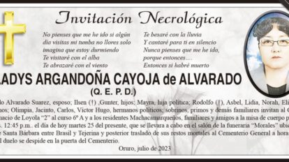 Invitación Necrológica: Gladys Argandoña Cayoja de Alvarado