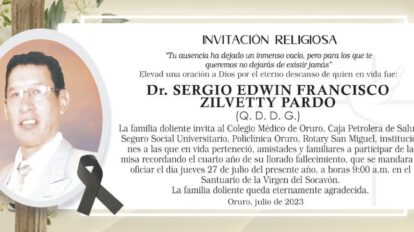 Invitación Religiosa por el Dr. Sergio Edwin Francisco Zilvetty Pardo