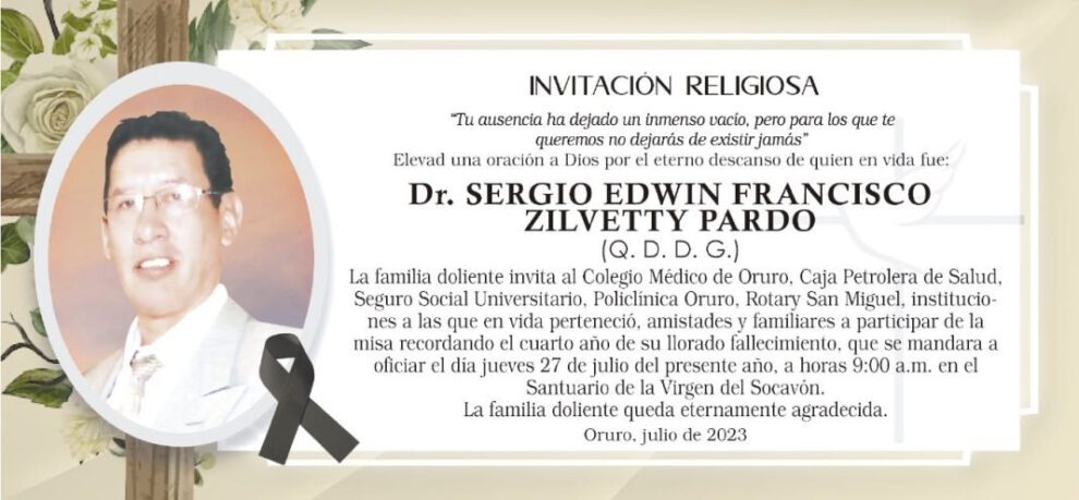 Invitación Religiosa por el Dr. Sergio Edwin Francisco Zilvetty Pardo