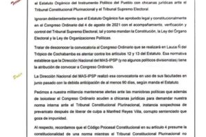 Movimiento Al Socialismo reafirma su autoridad para convocar al ampliado nacional