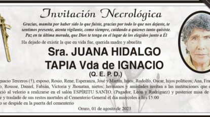Invitación Necrológica: Juana Hidalgo Tapia