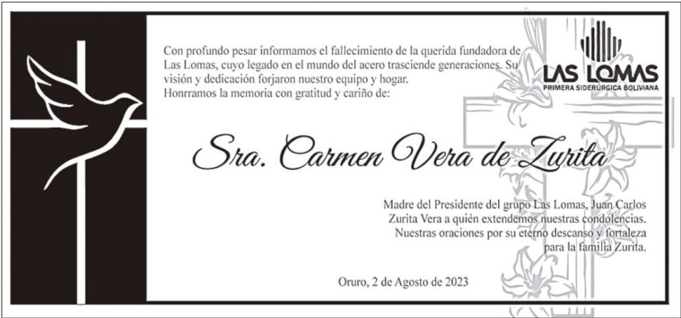 Necrológico de Carmen Vera de Zurita