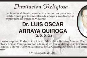 Invitación religiosa para Dr. Luis Oscar Arraya Quiroga