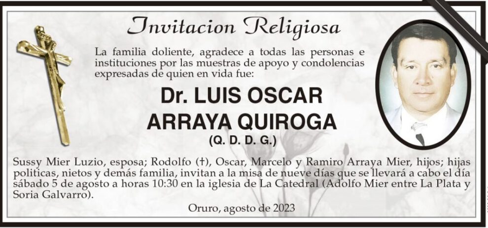 Invitación religiosa para Dr. Luis Oscar Arraya Quiroga