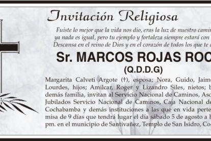 Invitación Religiosa para Marcos Rojas Rocha