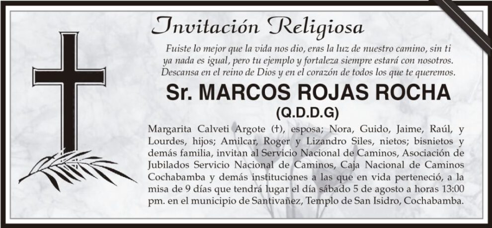 Invitación Religiosa para Marcos Rojas Rocha