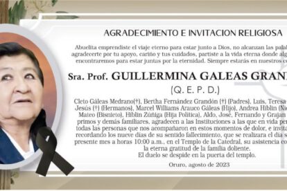 Agradecimiento Invitación Religiosa por la Sra. Prof. Guillermina Galeas Grandon