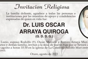 Invitación religiosa para Dr. Luis Oscar Arraya Quiroga