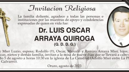 Invitación religiosa para Dr. Luis Oscar Arraya Quiroga