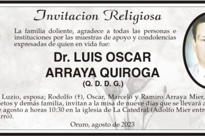 Invitación religiosa para Dr. Luis Oscar Arraya Quiroga