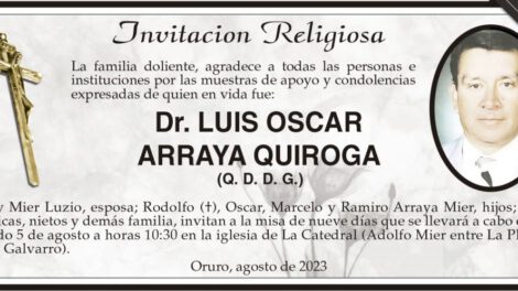 Invitación religiosa para Dr. Luis Oscar Arraya Quiroga