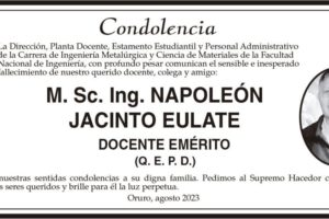 Condolencia por el fallecimiento de M. Sc. Ing. Napoleón Jacinto Eulate