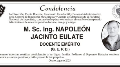 Condolencia por el fallecimiento de M. Sc. Ing. Napoleón Jacinto Eulate