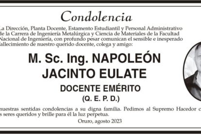 Condolencia por el fallecimiento de M. Sc. Ing. Napoleón Jacinto Eulate