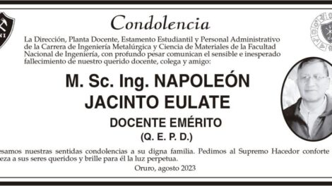 Condolencia por el fallecimiento de M. Sc. Ing. Napoleón Jacinto Eulate