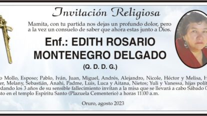 Invitación Religiosa para Edith Rosario Montenegro Delgado