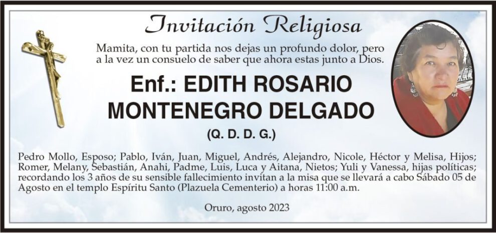 Invitación Religiosa para Edith Rosario Montenegro Delgado
