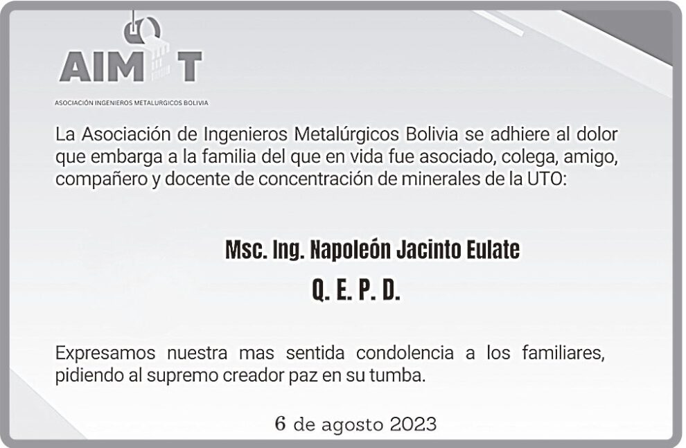 Necrológico de MSC. Ing. Napoleón Jacinto Eulate