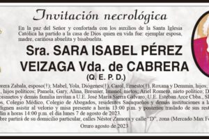 Invitación necrológica de Sara Isabel Pérez Veizaga