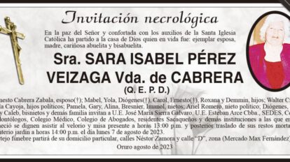 Invitación necrológica de Sara Isabel Pérez Veizaga