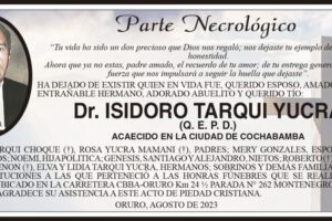 Necrológico del Dr. Isidoro Tarqui Yucra