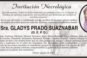 Invitación Necrológica de Gladys Prado Suaznabar