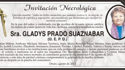 Invitación Necrológica de Gladys Prado Suaznabar