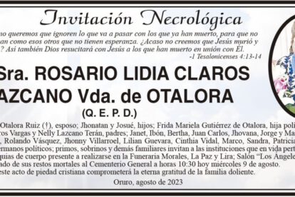 Necrológica Rosario Lidia Claros Lazcano