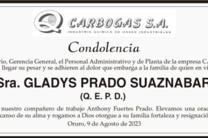 Condolencia por Gladys Prado Suaznabar