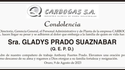 Condolencia por Gladys Prado Suaznabar
