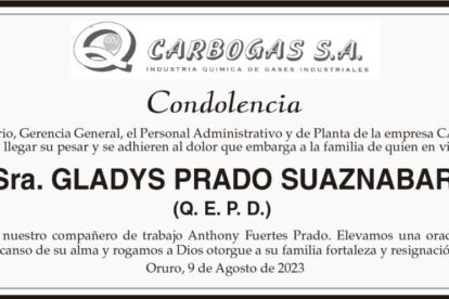Condolencia por Gladys Prado Suaznabar