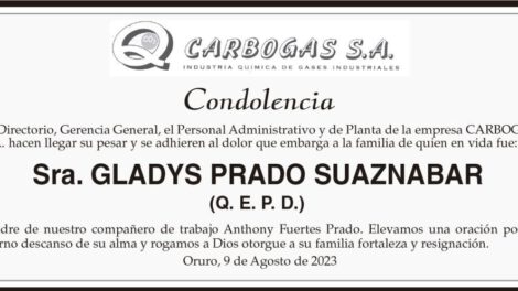 Condolencia por Gladys Prado Suaznabar