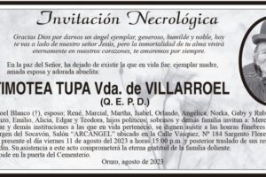 Invitación Necrológica Sra. Timotea Tupa Vda. de Villarroel